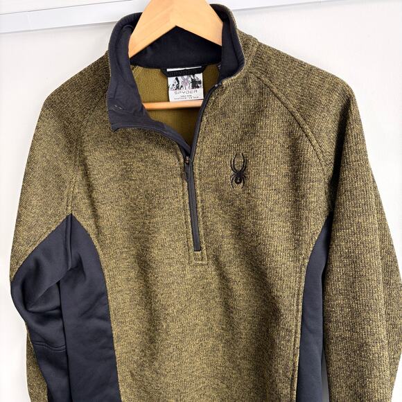 Spyder Men's Outbound Green Black Sz Medium Quarter Zip Jacket Sweater - Picture 2 of 7